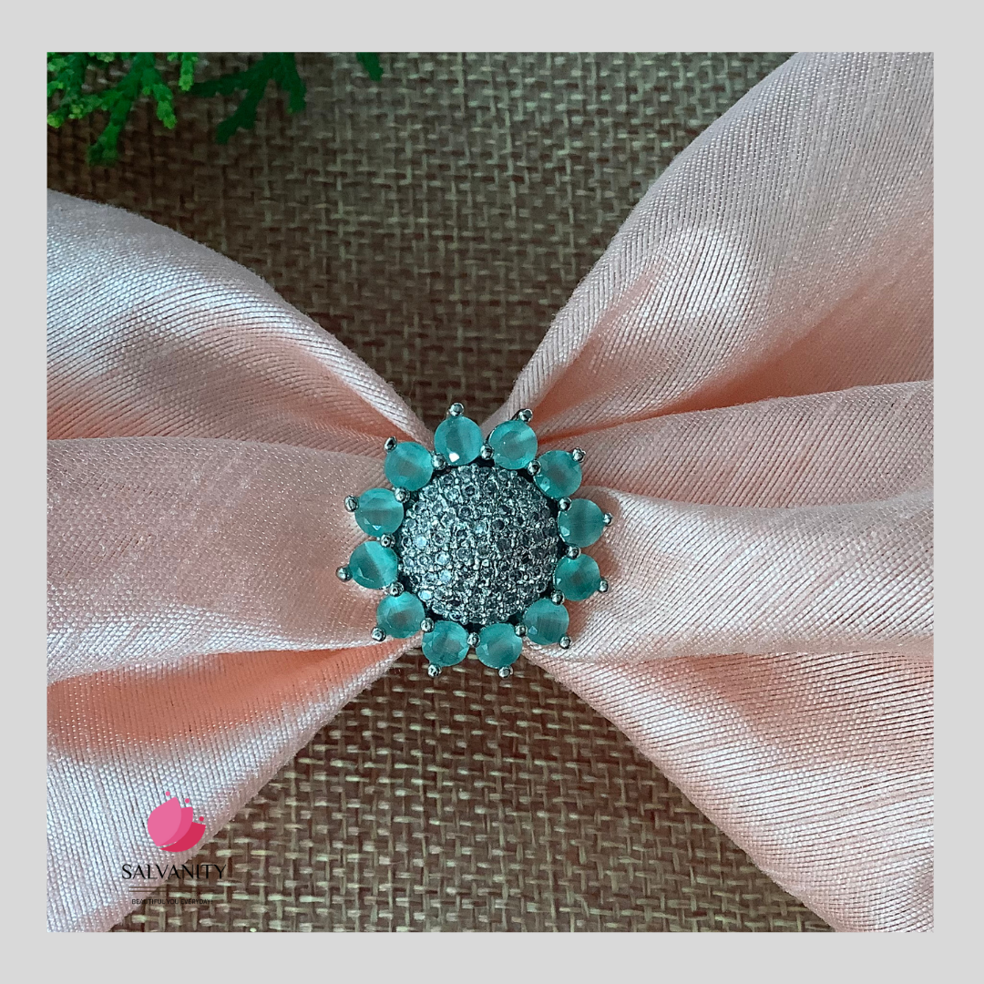 Salvanity Fashion Jewelry - Moissante Skygreen Sunflower Finger Ring - American Diamonds, adjustable