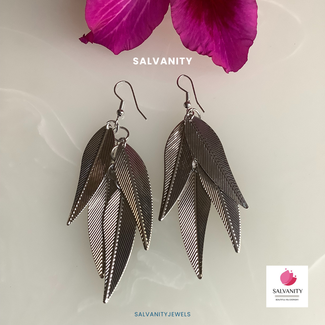 Fashion Earrings - German Silver Hanging Leaves Danglers - Earrings