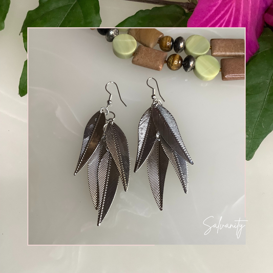 Fashion Earrings - German Silver Hanging Leaves Danglers - Earrings