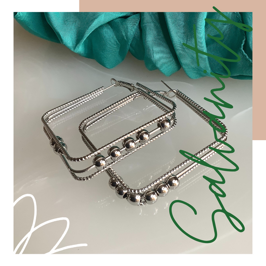 Fashion Earrings - Triple Sec (Square Hoops) Silver - Salvanity K-POP Earrings