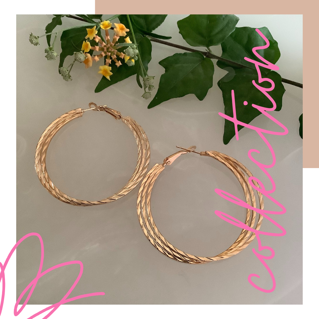 Fashion Earrings - Golden Triple Round Rope Hoops - Salvanity K-POP Earrings