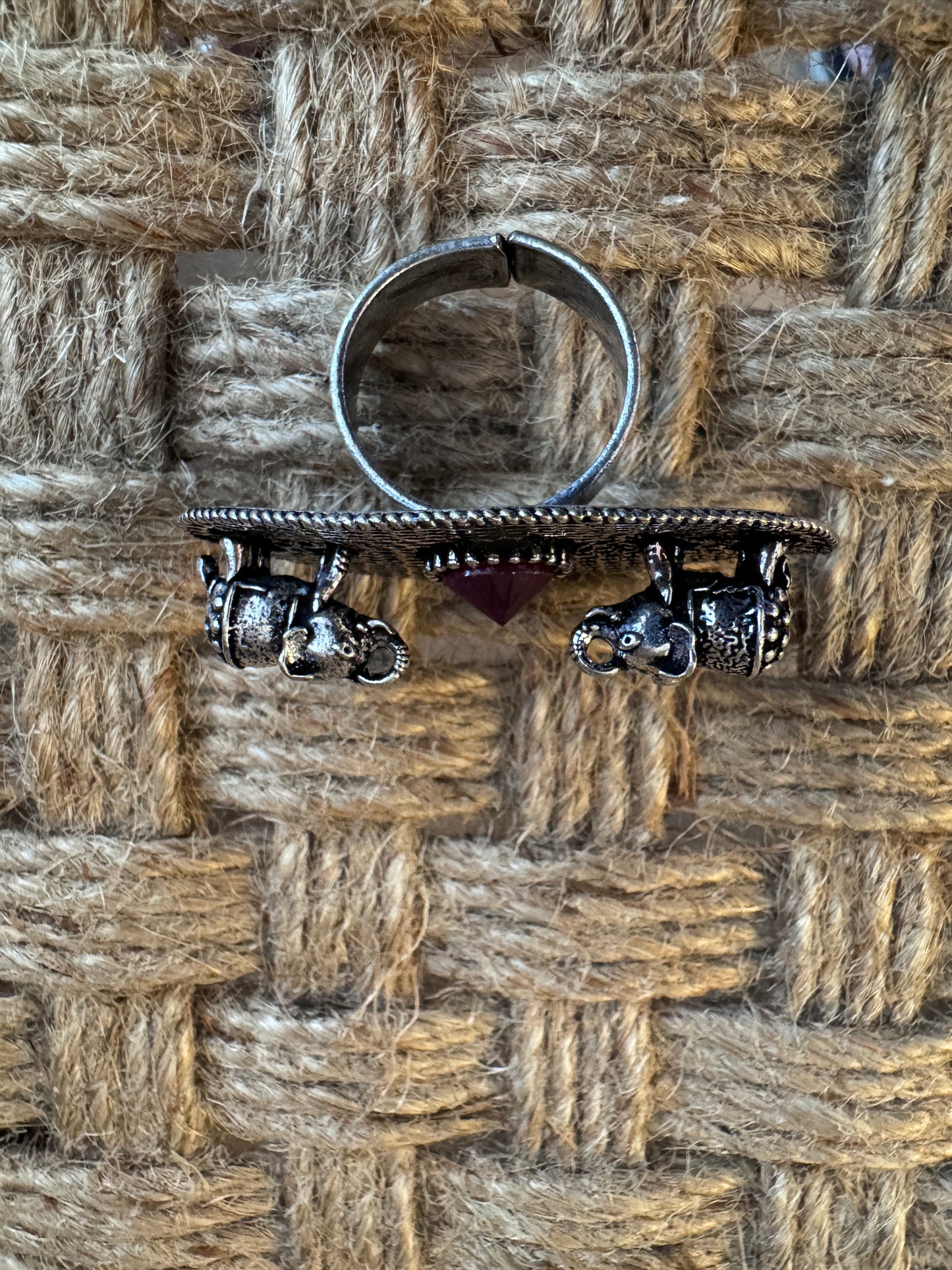 Salvanity German Silver Royal Double Elephant Welcome Finger ring