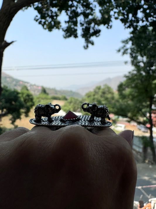 Salvanity German Silver Royal Double Elephant Welcome Finger ring