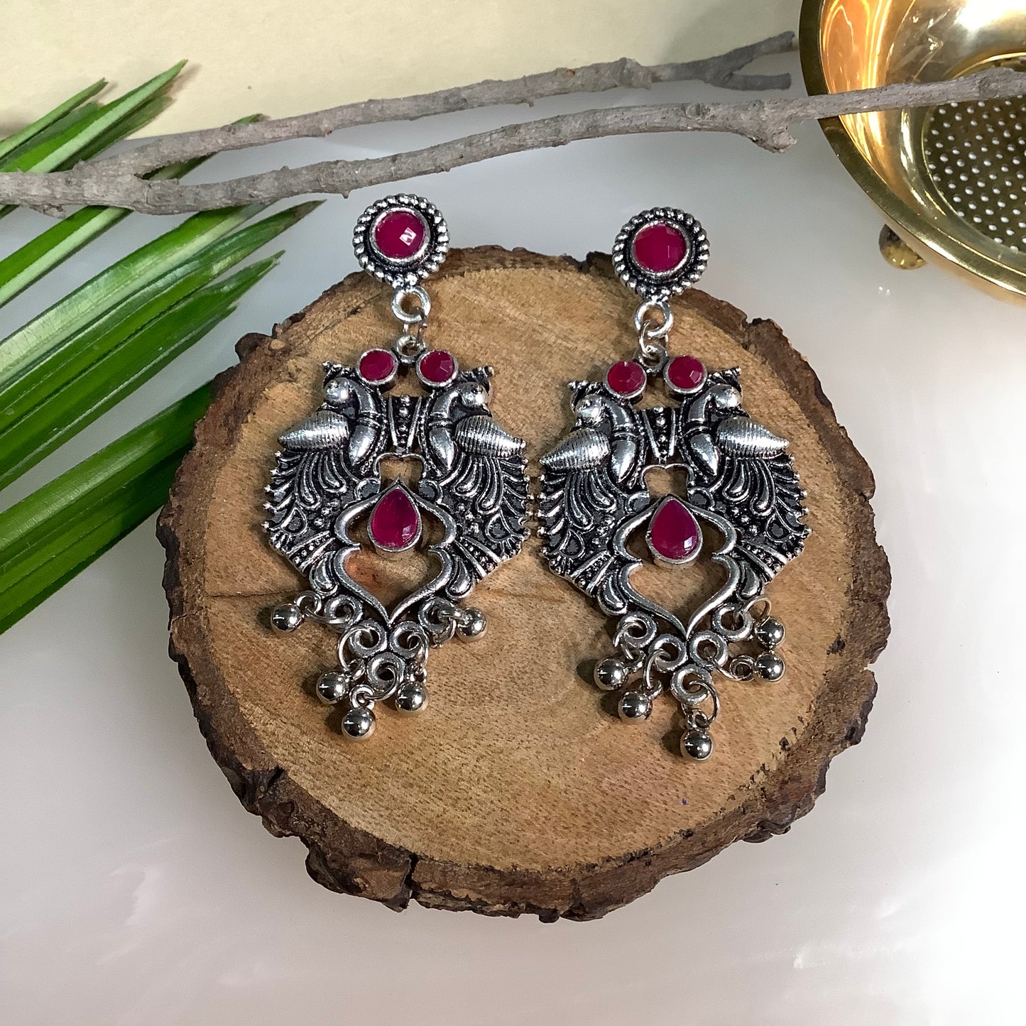 German Silver Royal Double Peacock Earring