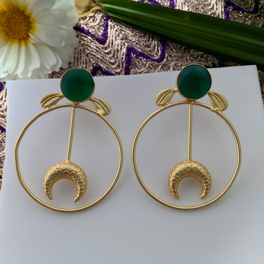 Salvanity Brass Gold -  अंगजा (Little Girl) 18 CT Matt Gold Plated Earrings - Green
