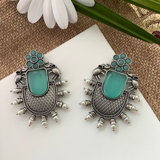 Salvanity Fashion Jewellery German Silver City Lights Earrings Mint Green