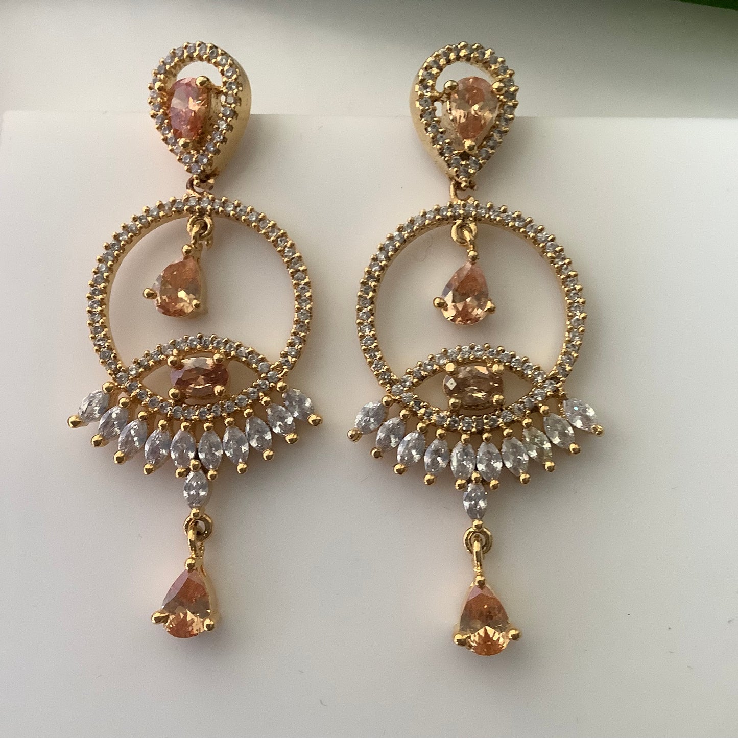 Salvanity American Diamond Golden Earrings - दुल्हन The Bride - Gold Plated Earrings
