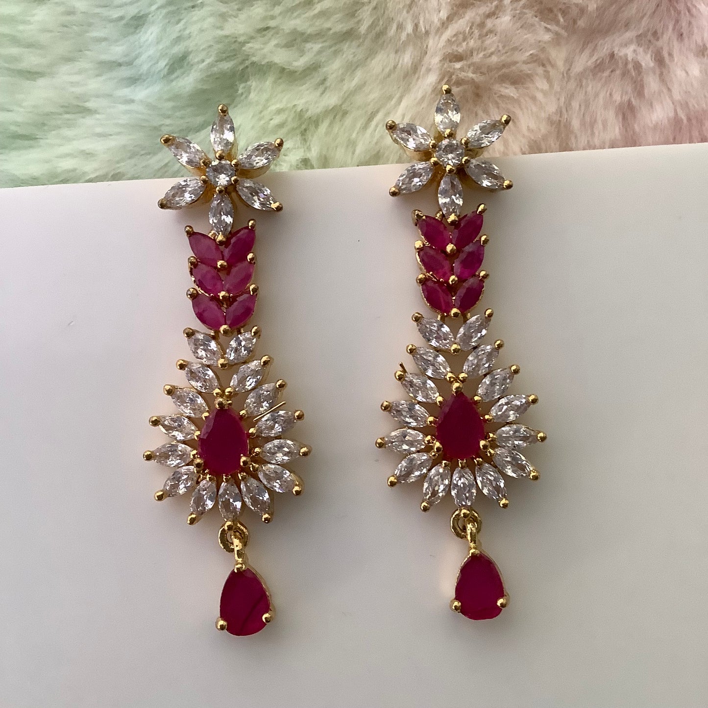 Salvanity American Diamond Golden Earrings - सुरुचि Elegance - Gold Plated Earrings