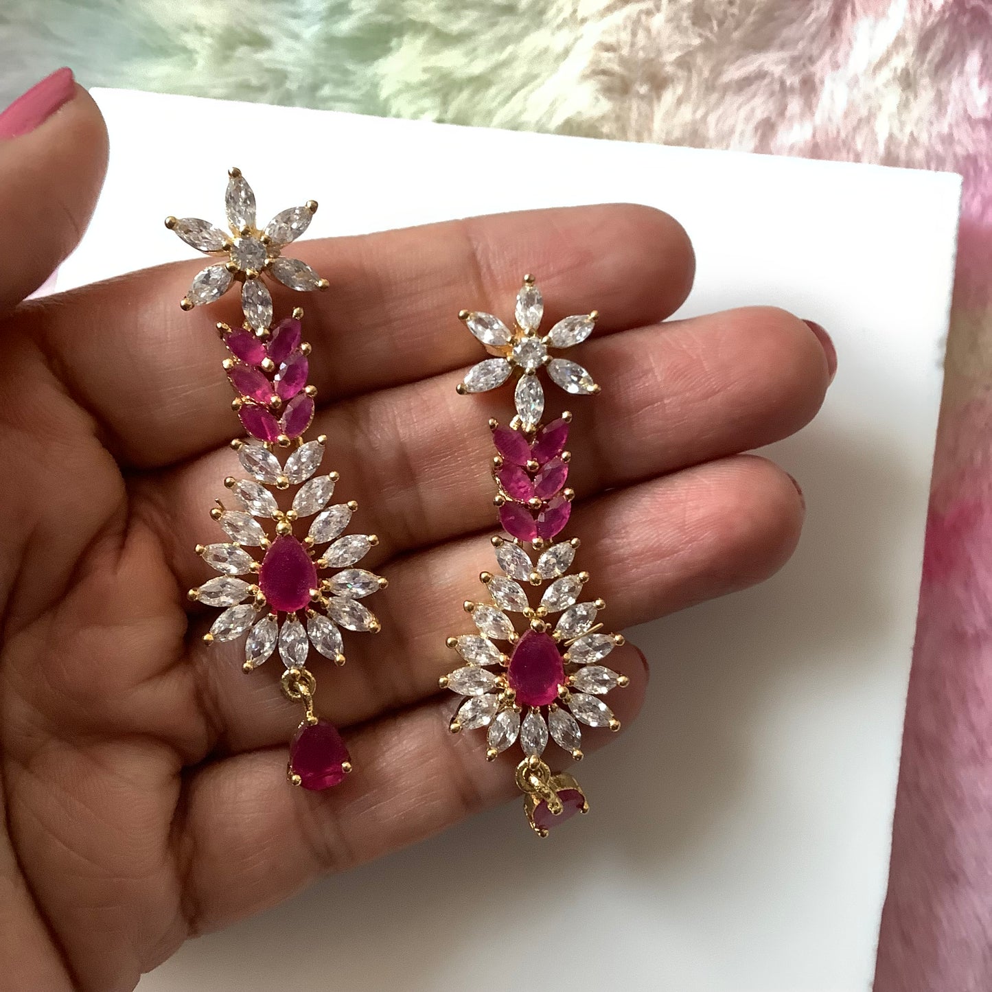 Salvanity American Diamond Golden Earrings - सुरुचि Elegance - Gold Plated Earrings