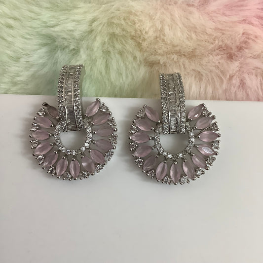 Salvanity American Diamond Earrings - SuryaMukham (Sun Face) - PINK Earrings