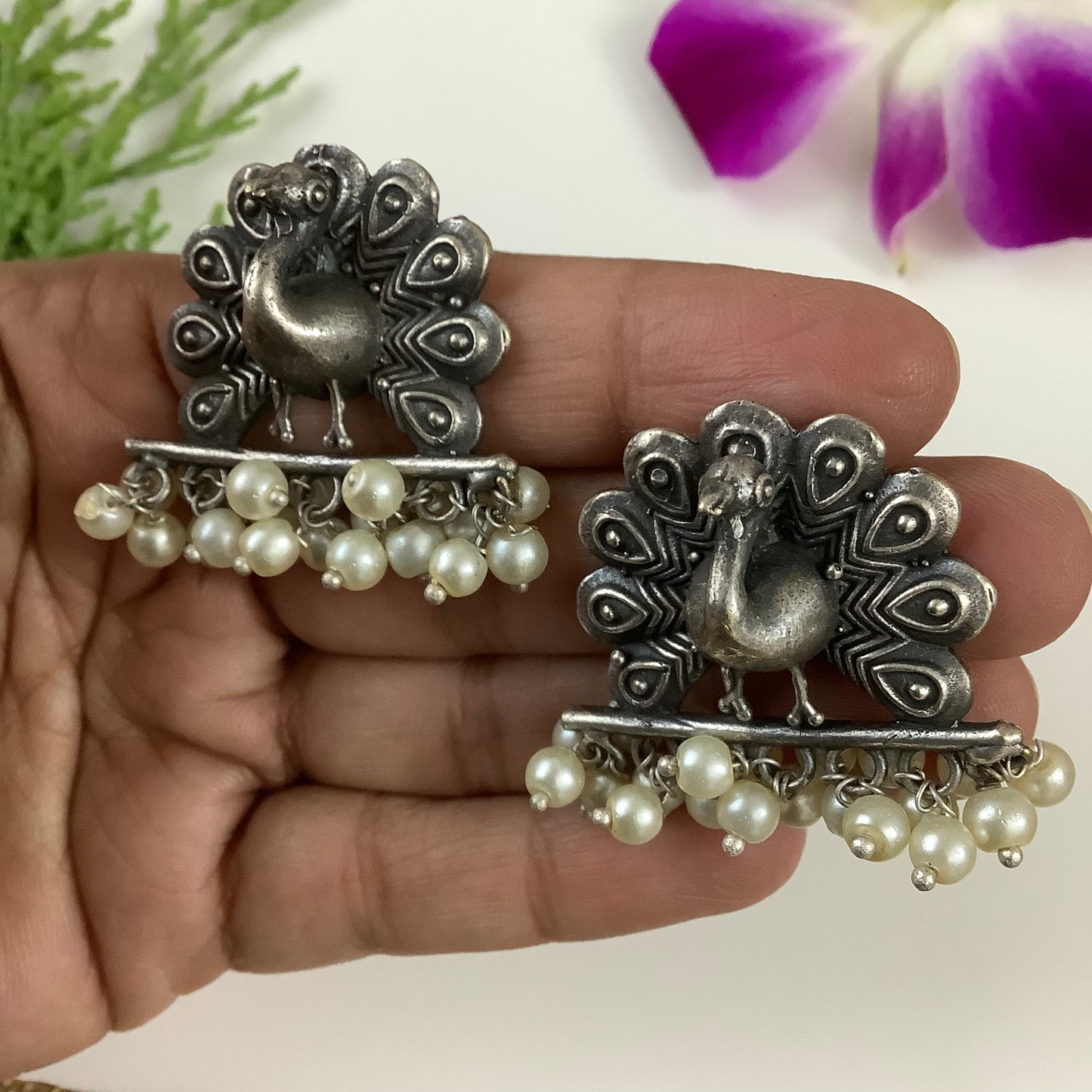 Salvanity German Silver Mayur (Peacock) Earrings