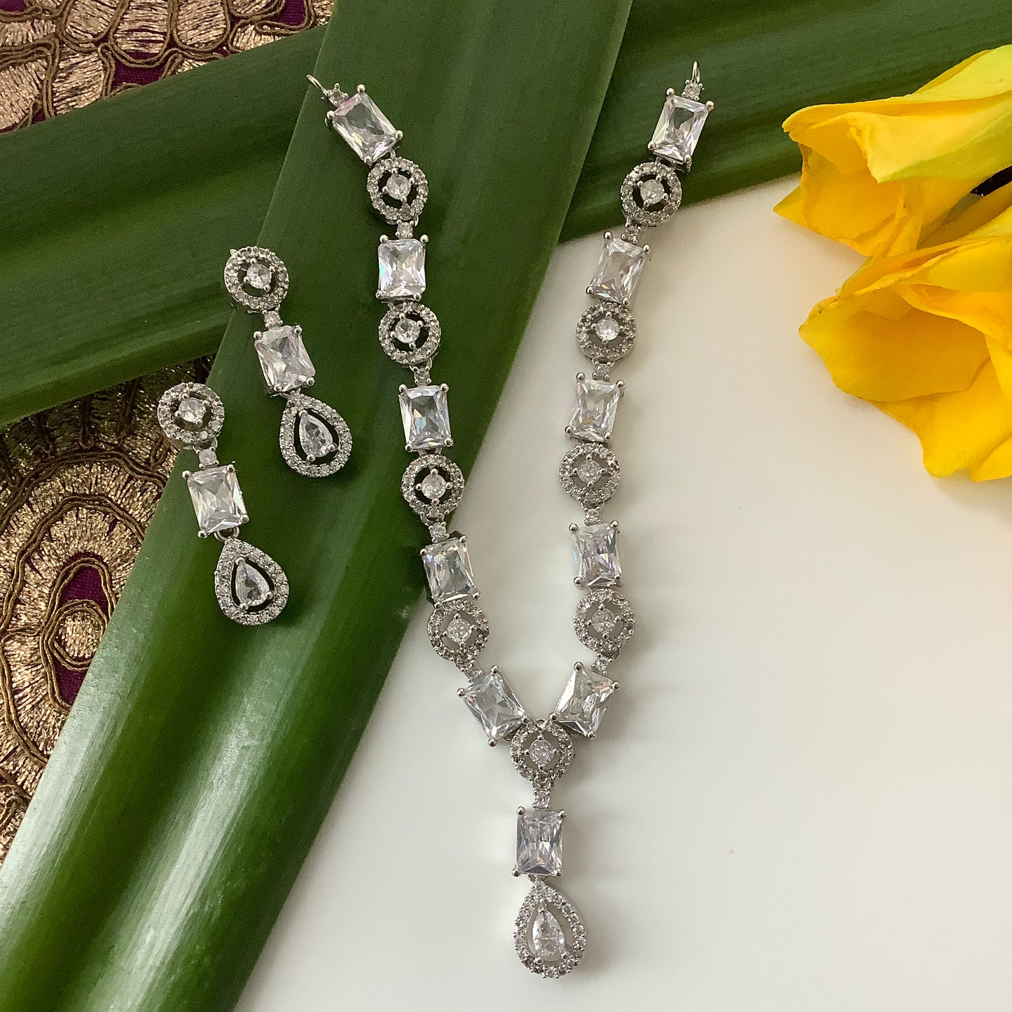 Salvanity American Diamond Nizam's collection White Diamond Necklace