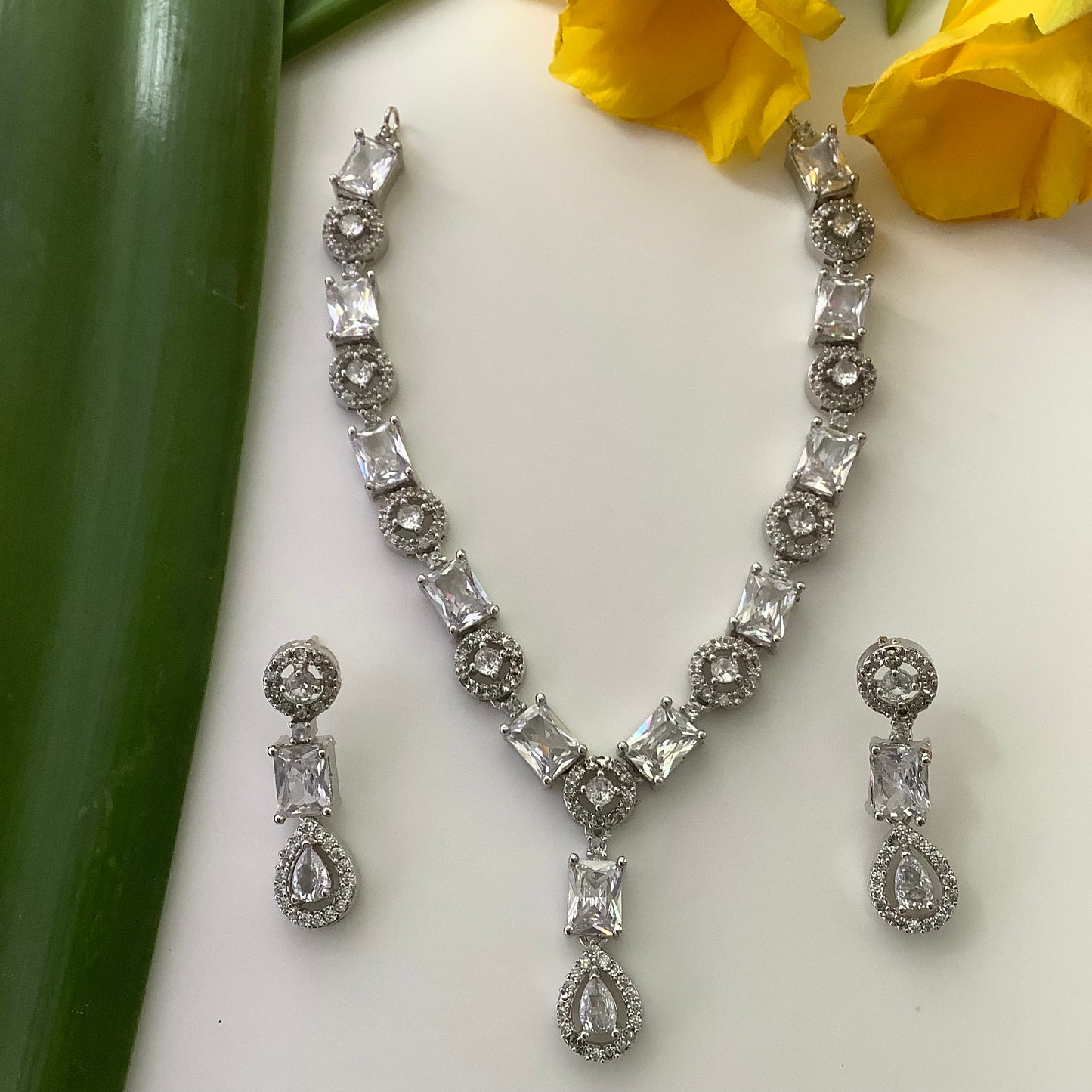 Salvanity American Diamond Nizam's collection White Diamond Necklace