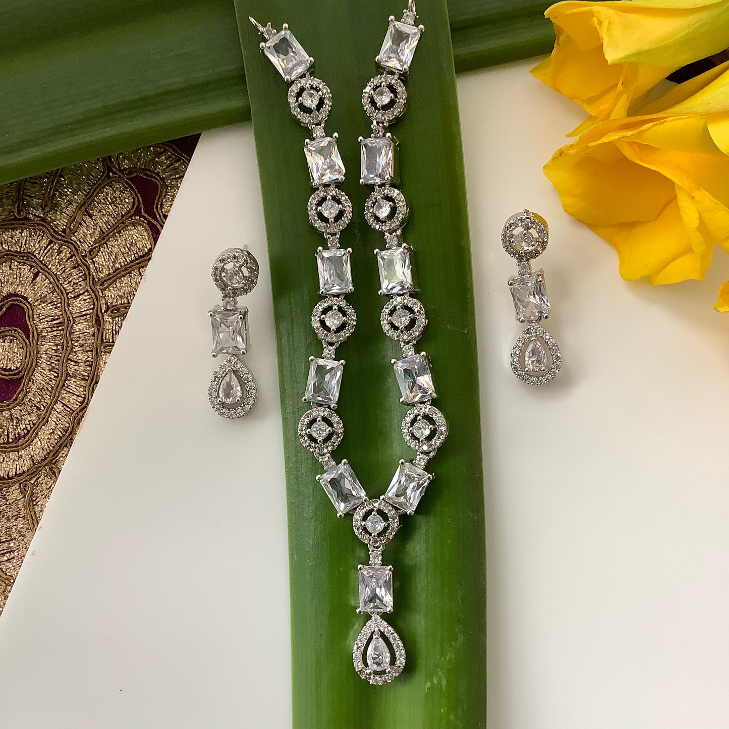 Salvanity American Diamond Nizam's collection White Diamond Necklace