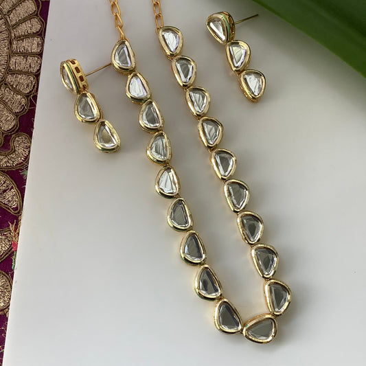 Salvanity Rajsi Kundan Drops Necklace & Earrings with Meenakari work