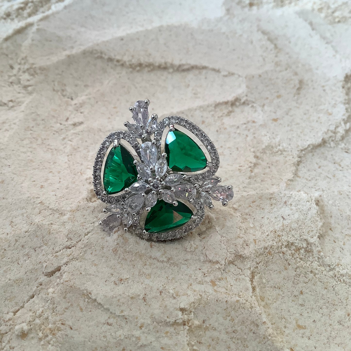 Salvanity American Diamond Emerald Green Trillia Finger Ring