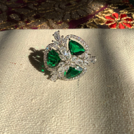 Salvanity American Diamond Emerald Green Trillia Finger Ring