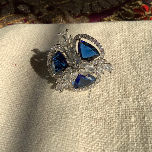 Salvanity American Diamond Blue Sapphire  Trillia Finger Ring