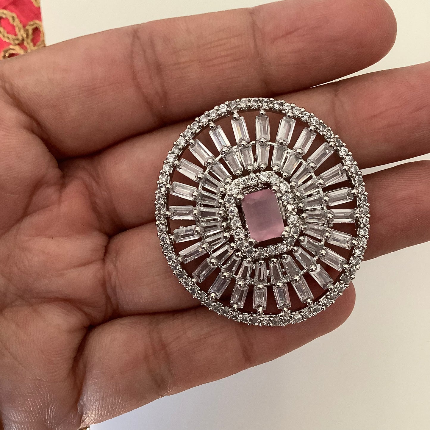 Salvanity Fashion Jewelry - Monalisa Pink Royal Finger Ring - American Diamonds, adjustable