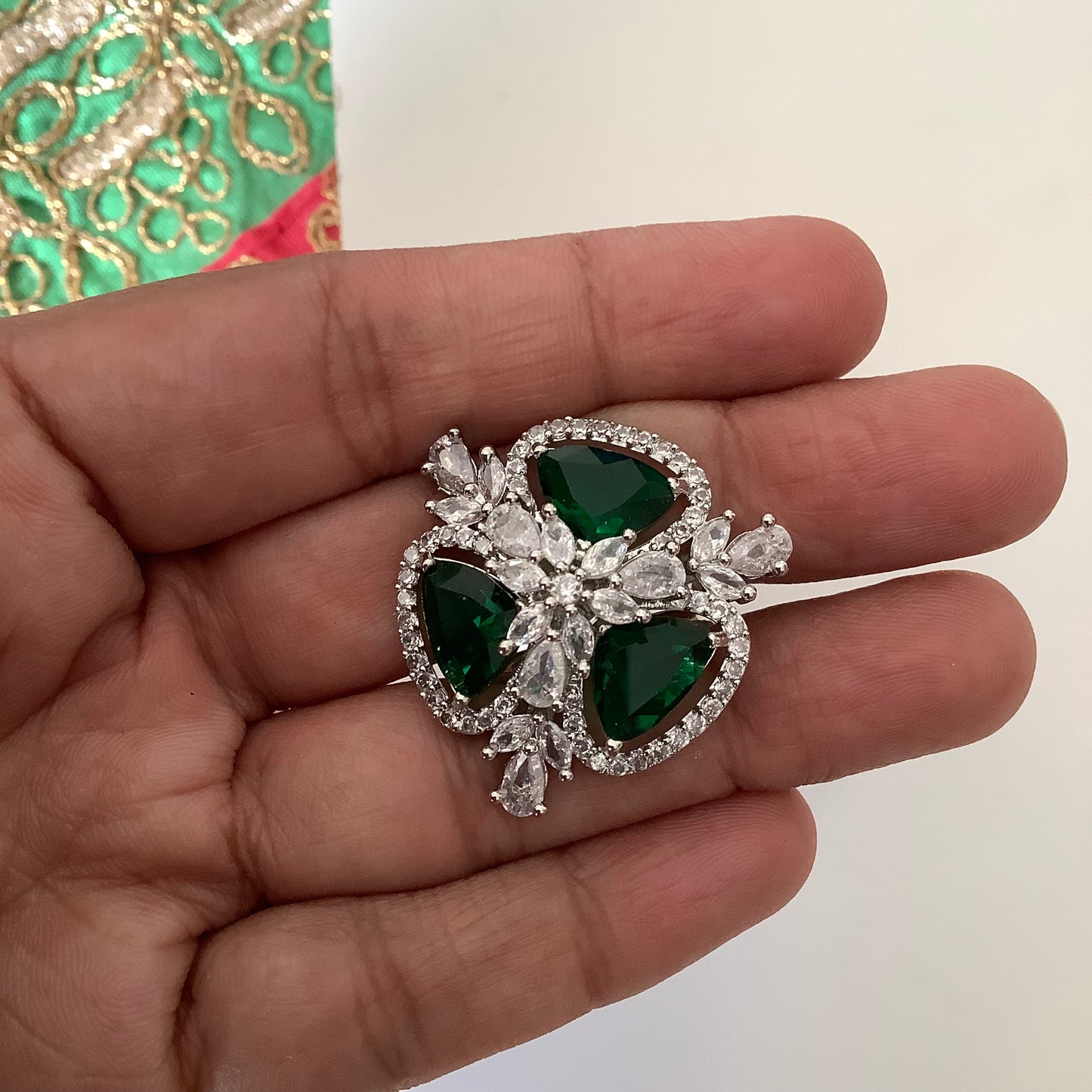 Salvanity American Diamond Emerald Green Trillia Finger Ring