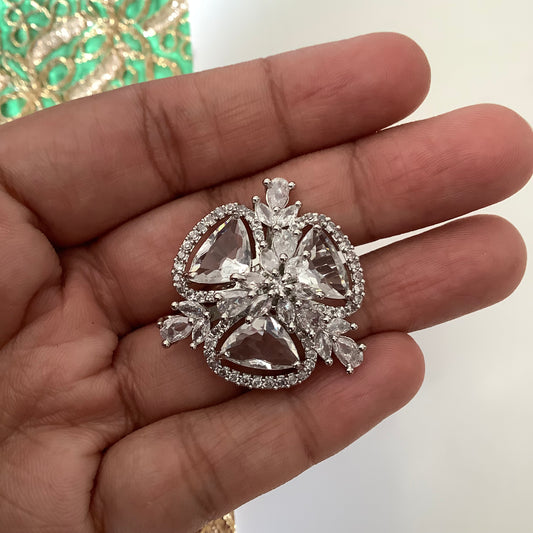 Salvanity American Diamond White Diamond Trillia Finger Ring