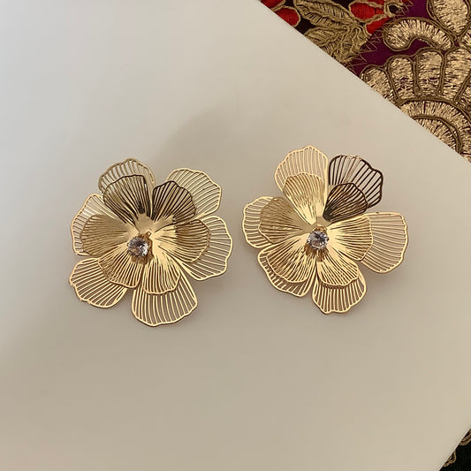 Salvanity K-POP Golden Bloom Etherea Voila Veil Two Way Earrings - Danglers