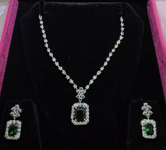 Salvanity American Diamond Enchanting Green Emerald Necklace