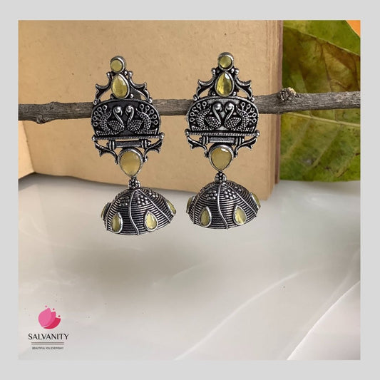 #Artificial_Jewellery# - #Salvanity_Salvan Overseas# - Danglers - Salvanity German Silver Peacock Dome Jhumki