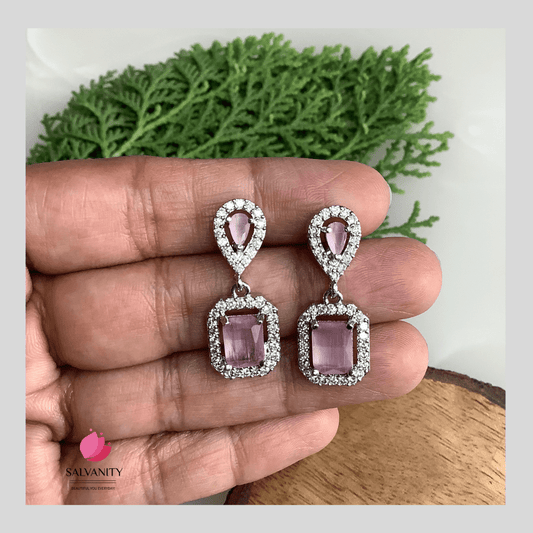 #Artificial_Jewellery# - #Salvanity_Salvan Overseas# - Salvanity American Diamond Small Drop & Cube Dangler