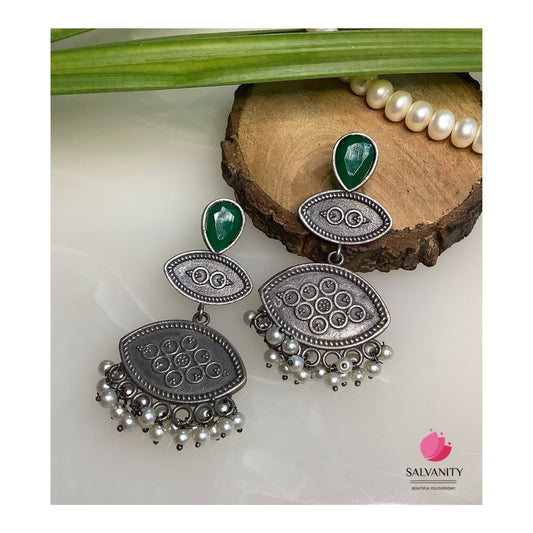 #Artificial_Jewellery# - #Salvanity_Salvan Overseas# - Danglers - German Silver Royal Eyes Earrings