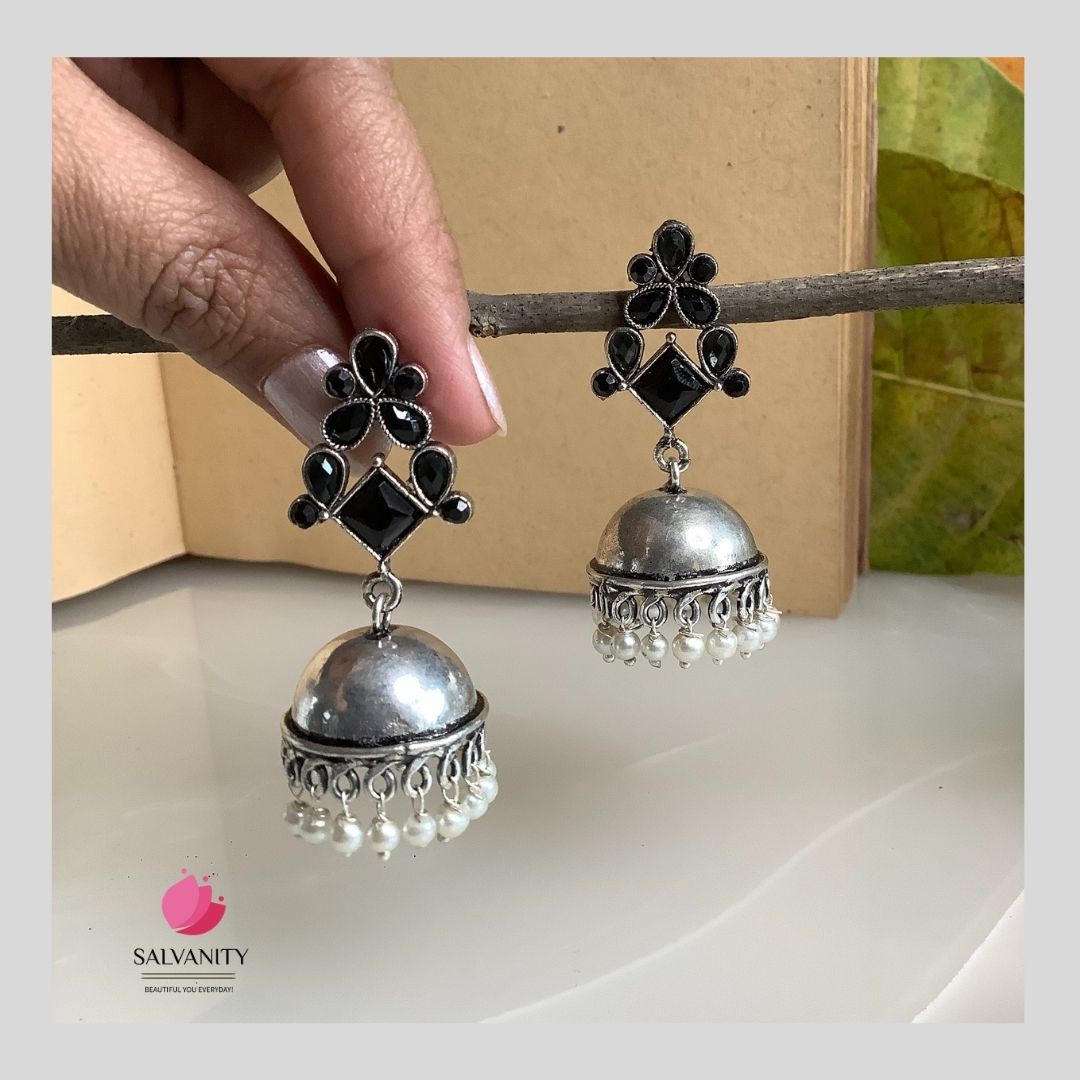 #Artificial_Jewellery# - #Salvanity_Salvan Overseas# - Danglers - Salvanity German Silver Plain Dome Jhumki