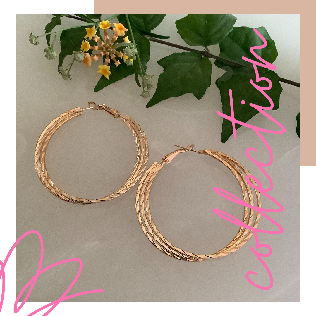 Fashion Earrings - Golden Triple Round Rope Hoops - Salvanity K-POP