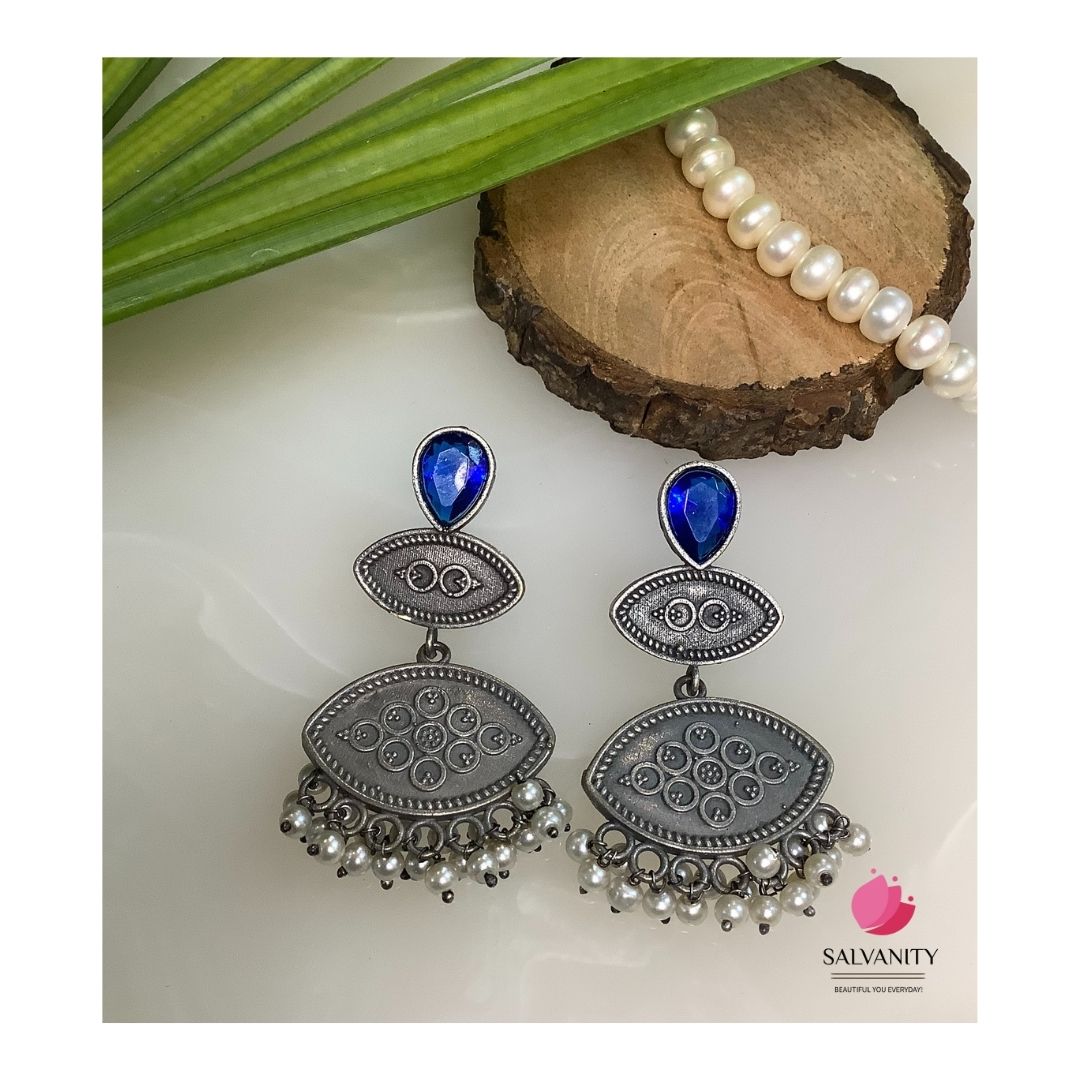 #Artificial_Jewellery# - #Salvanity_Salvan Overseas# - Danglers - German Silver Royal Eyes Earrings