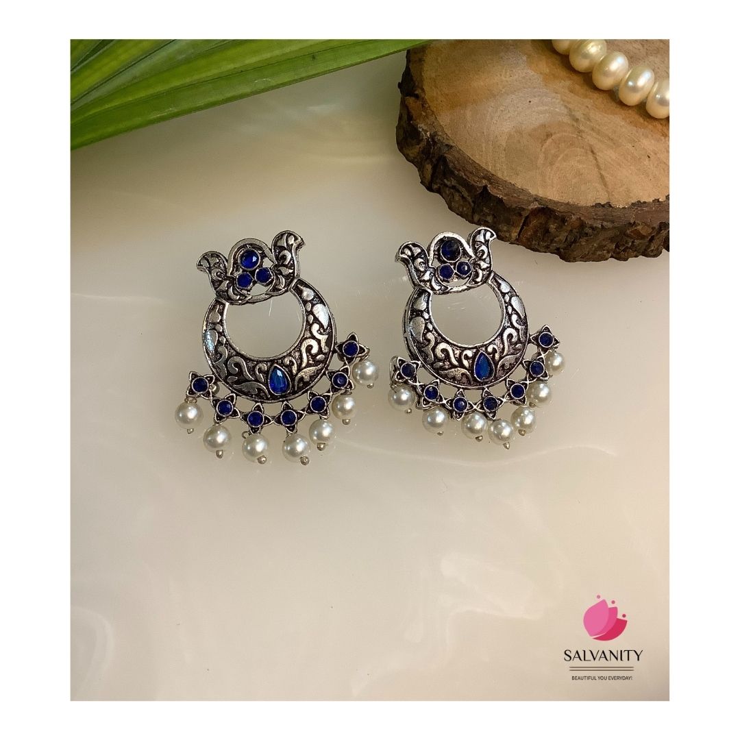 #Artificial_Jewellery# - #Salvanity_Salvan Overseas# - Danglers - Salvanity German Silver Short Moon Earrings