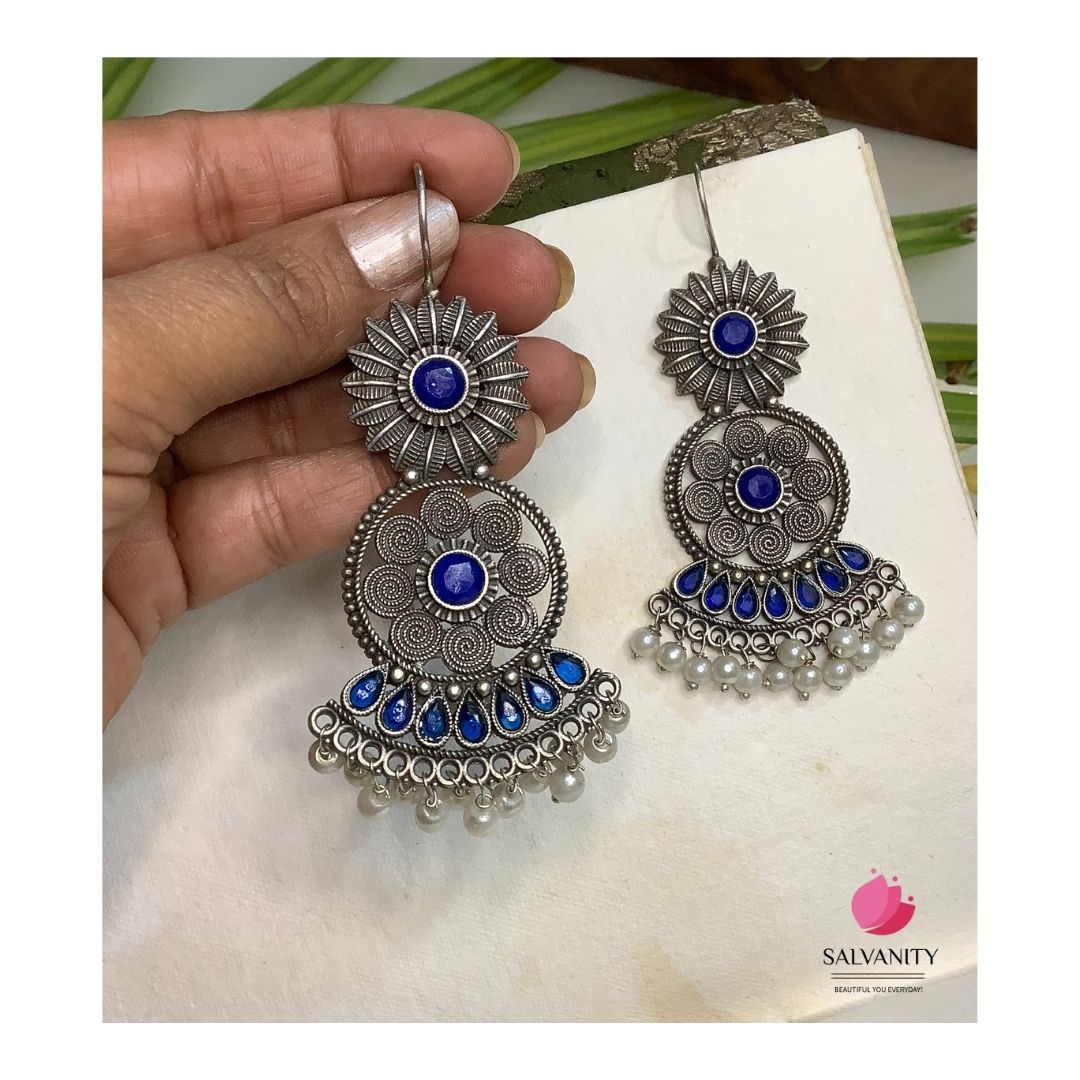 #Artificial_Jewellery# - #Salvanity_Salvan Overseas# - Salvanity German Silver Royal Queen Earrings