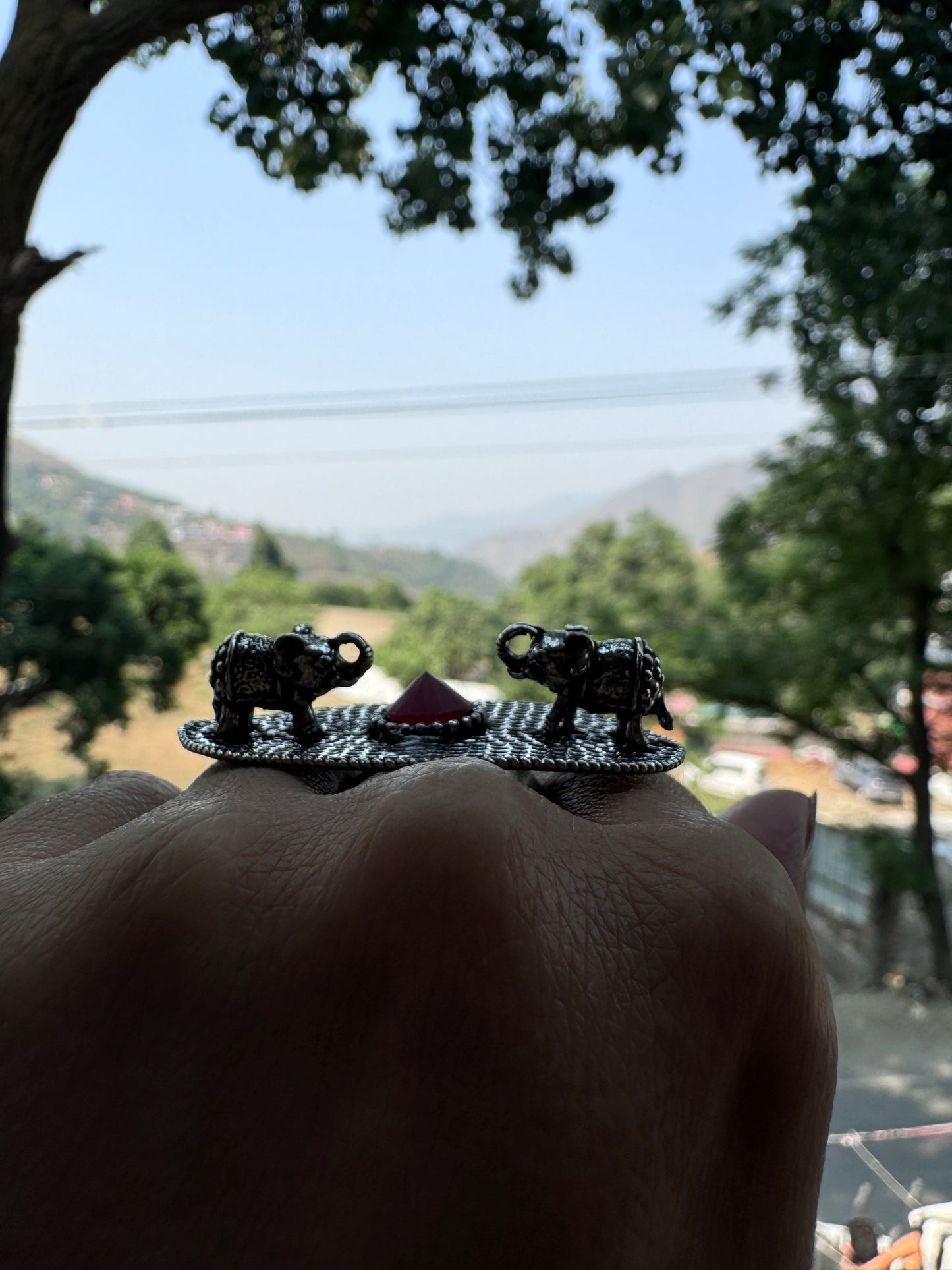 Salvanity German Silver Royal Double Elephant Welcome Finger ring