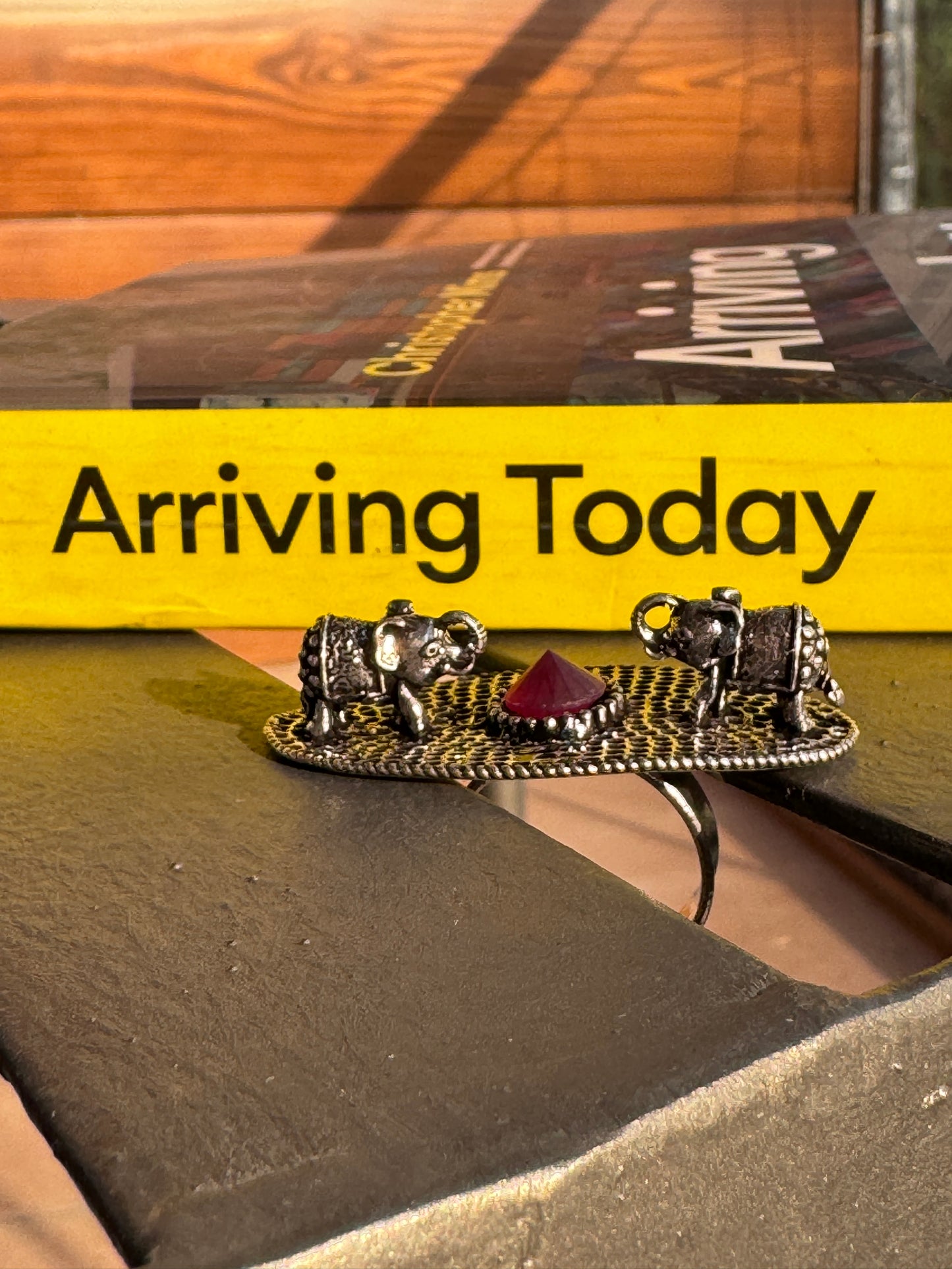 Salvanity German Silver Royal Double Elephant Welcome Finger ring