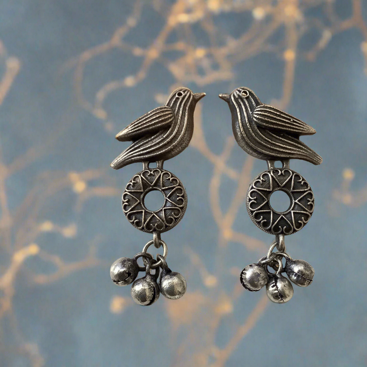 Salvanity German Silver Birdly Earrings