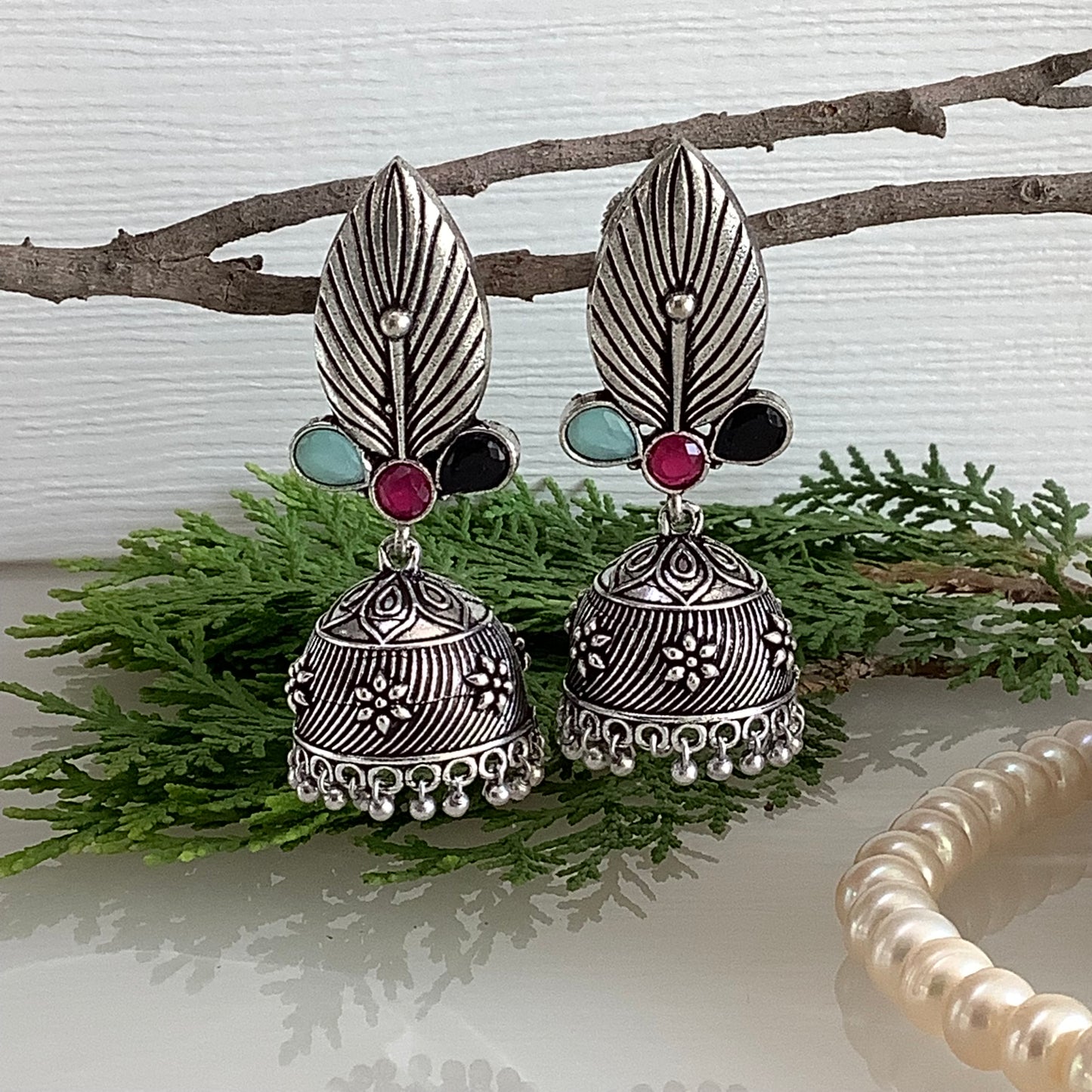 #Artificial_Jewellery# - #Salvanity_Salvan Overseas# - Danglers - German Silver Leaf Jhumki