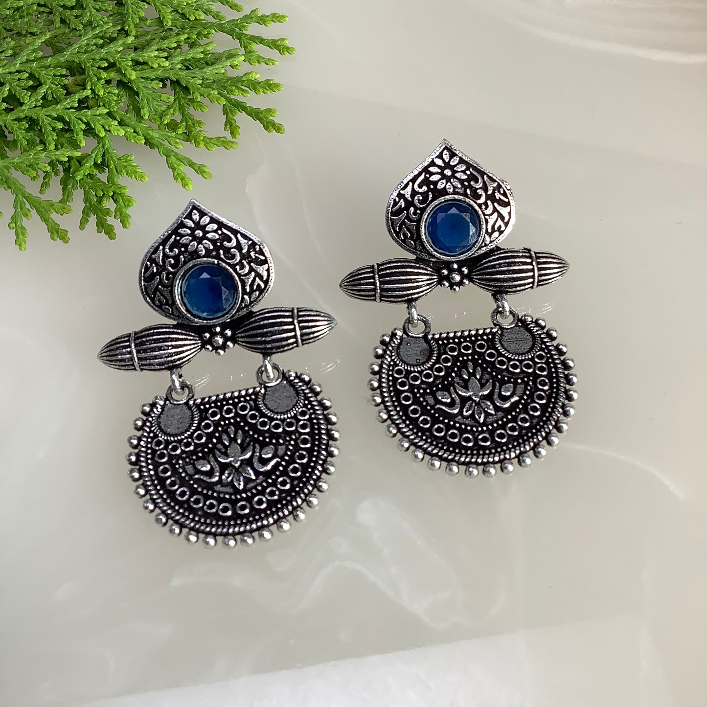 German Silver Earrings - Traditional Royal Fan