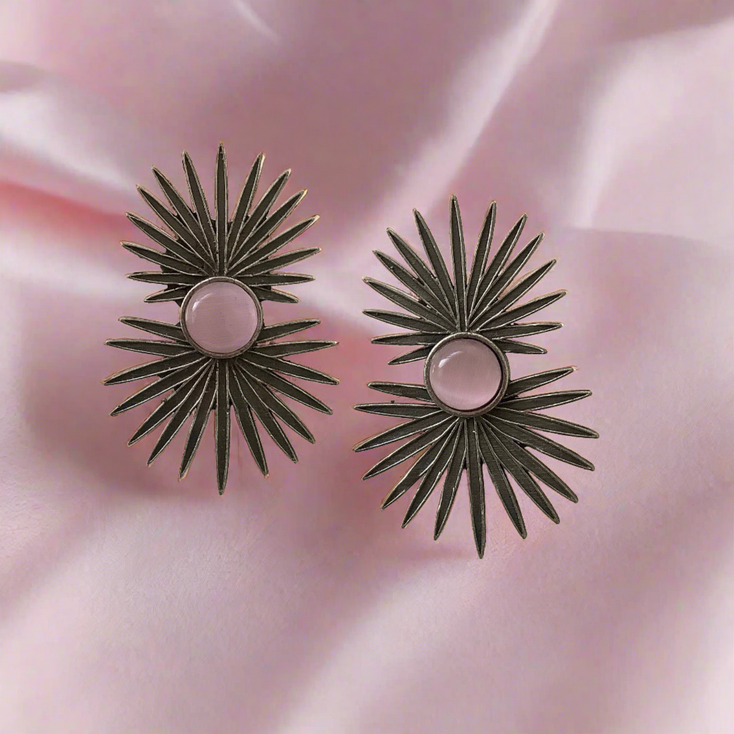 Salvanity German Silver Fireworks Earrings - Pure Pink