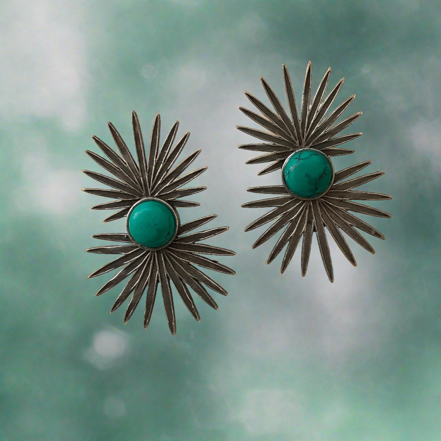 Salvanity German Silver Fireworks Earrings -Stone Green