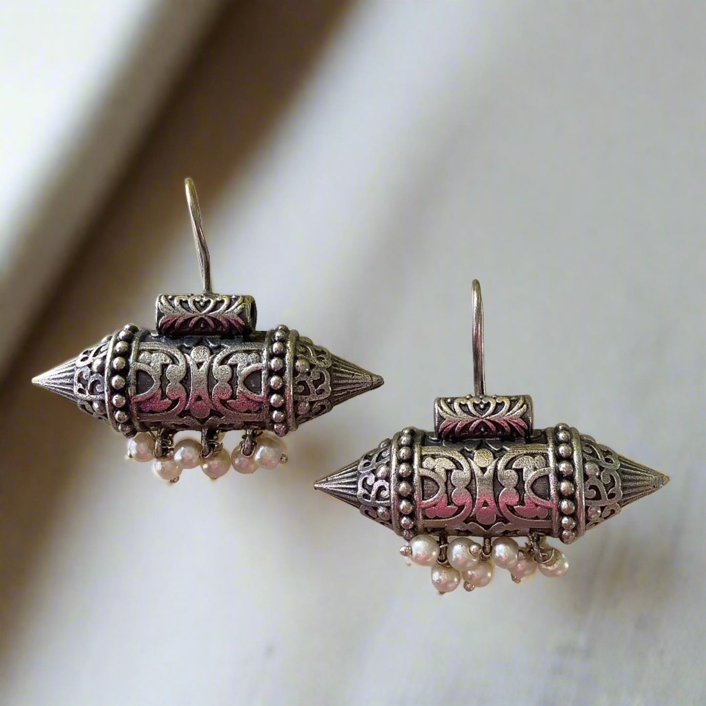 Salvanity German Silver Naqsh Earrings