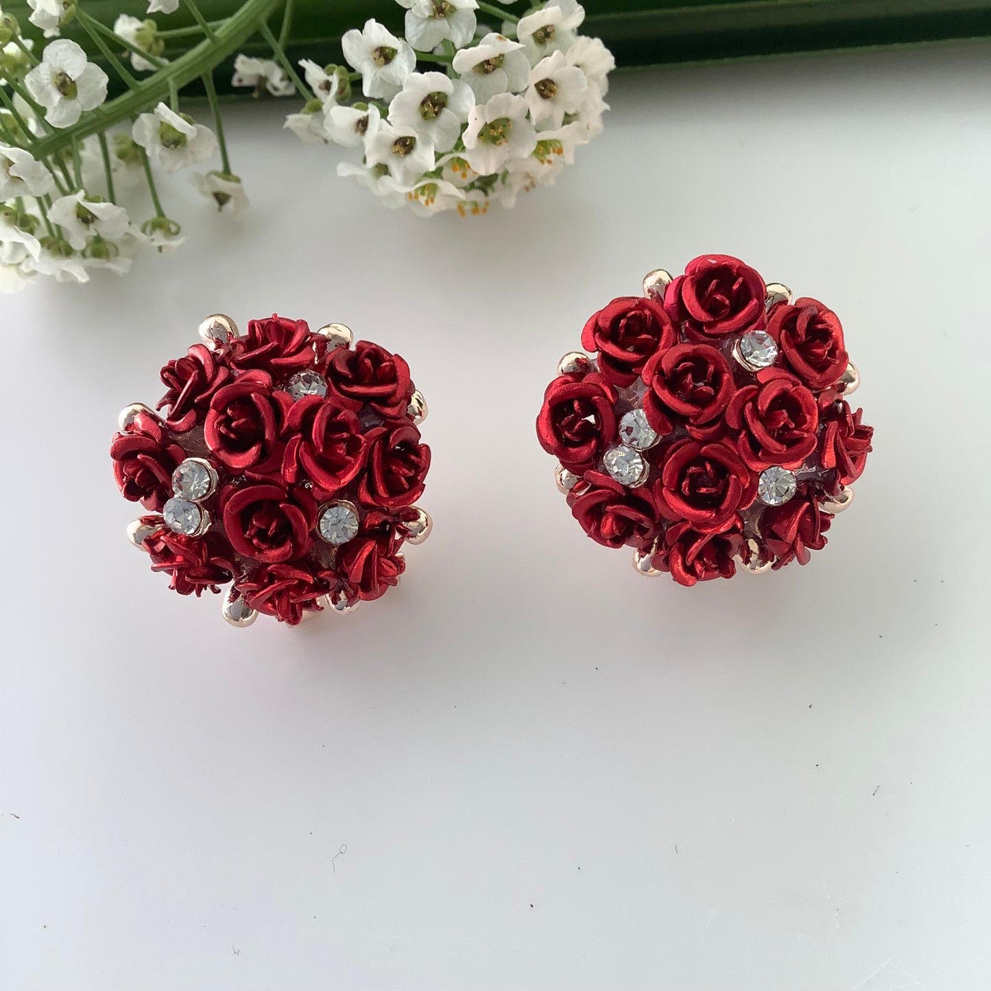 Salvanity - K-POP Fashion Jewellery Earrings Red Rose Bouquet