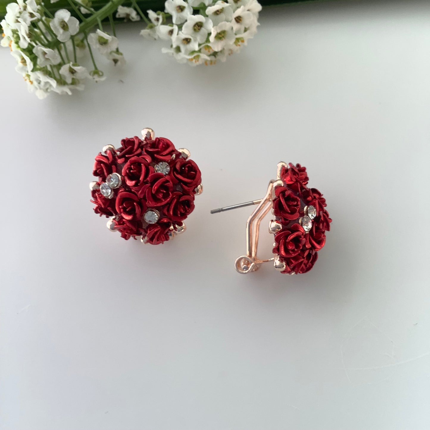 Salvanity - K-POP Fashion Jewellery Earrings Red Rose Bouquet