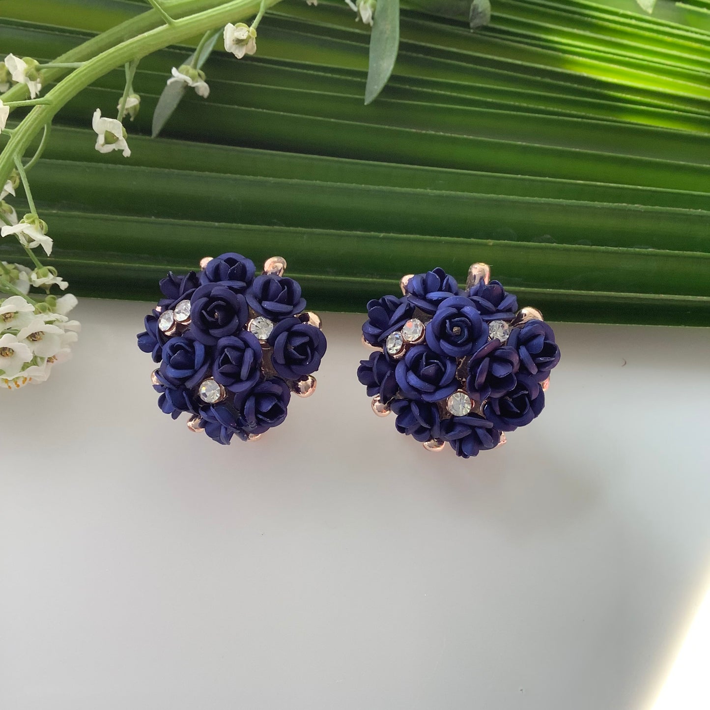 Salvanity - K-POP Fashion Jewellery Earrings Blue Rose Bouquet