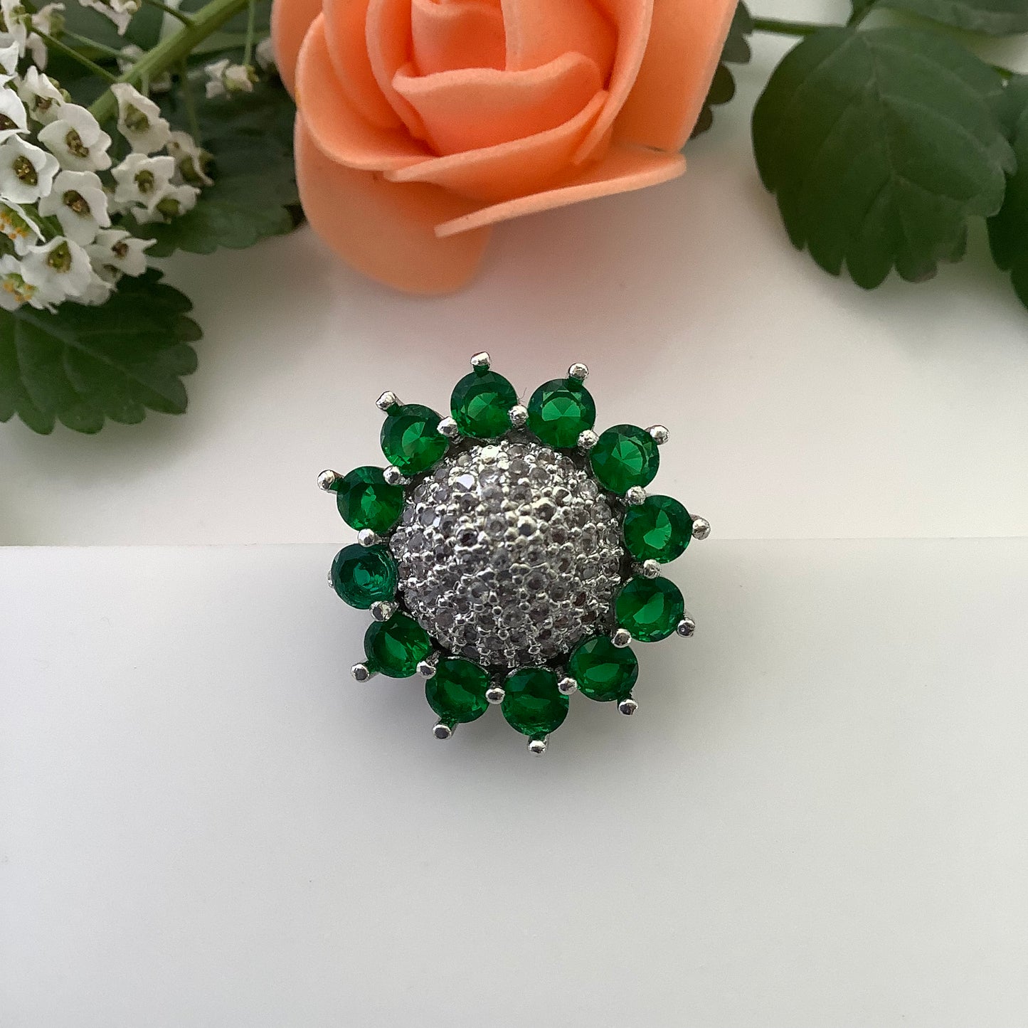 Salvanity - American Diamond Sunflower Finger Ring - Adjustable