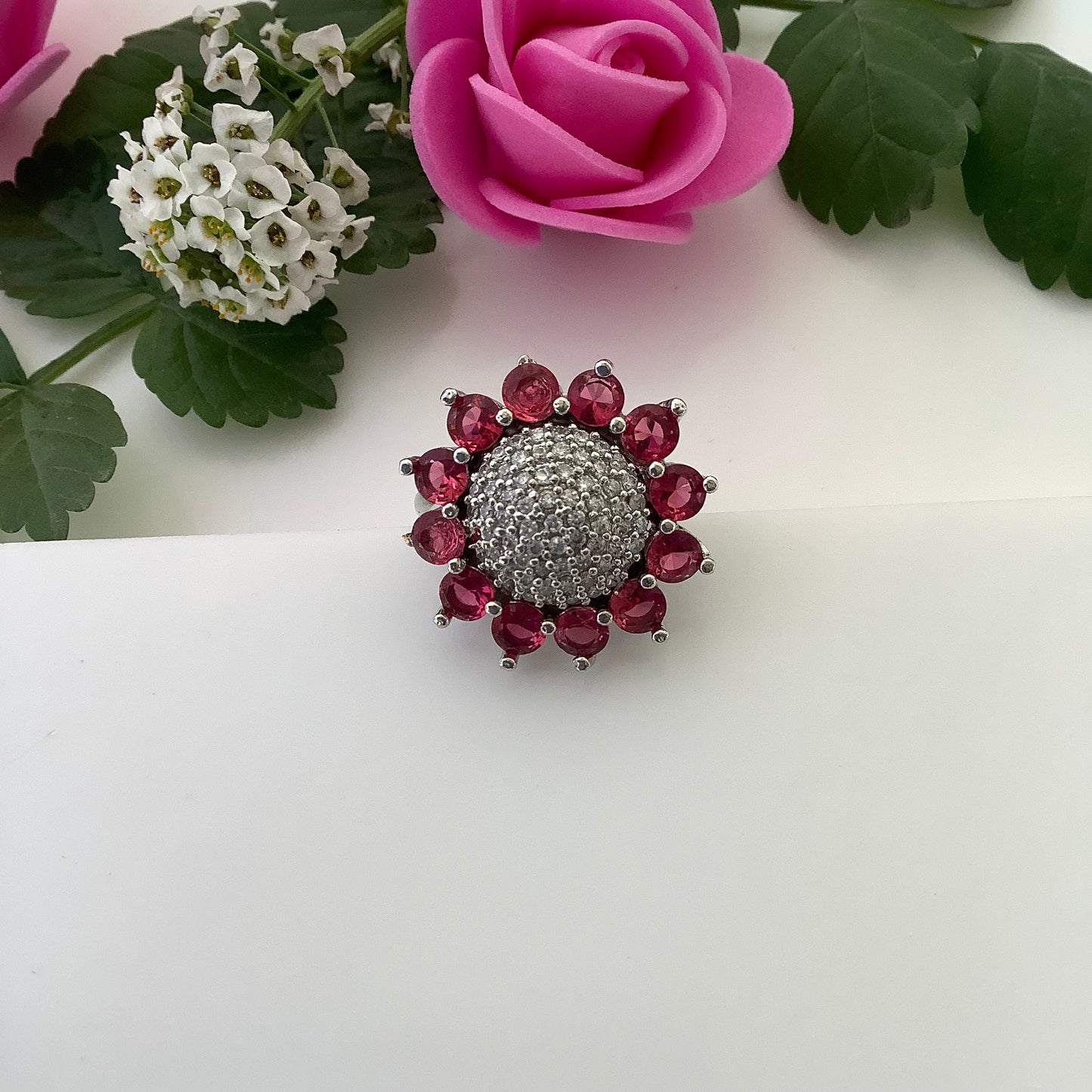 Salvanity - American Diamond Sunflower Finger Ring - Adjustable