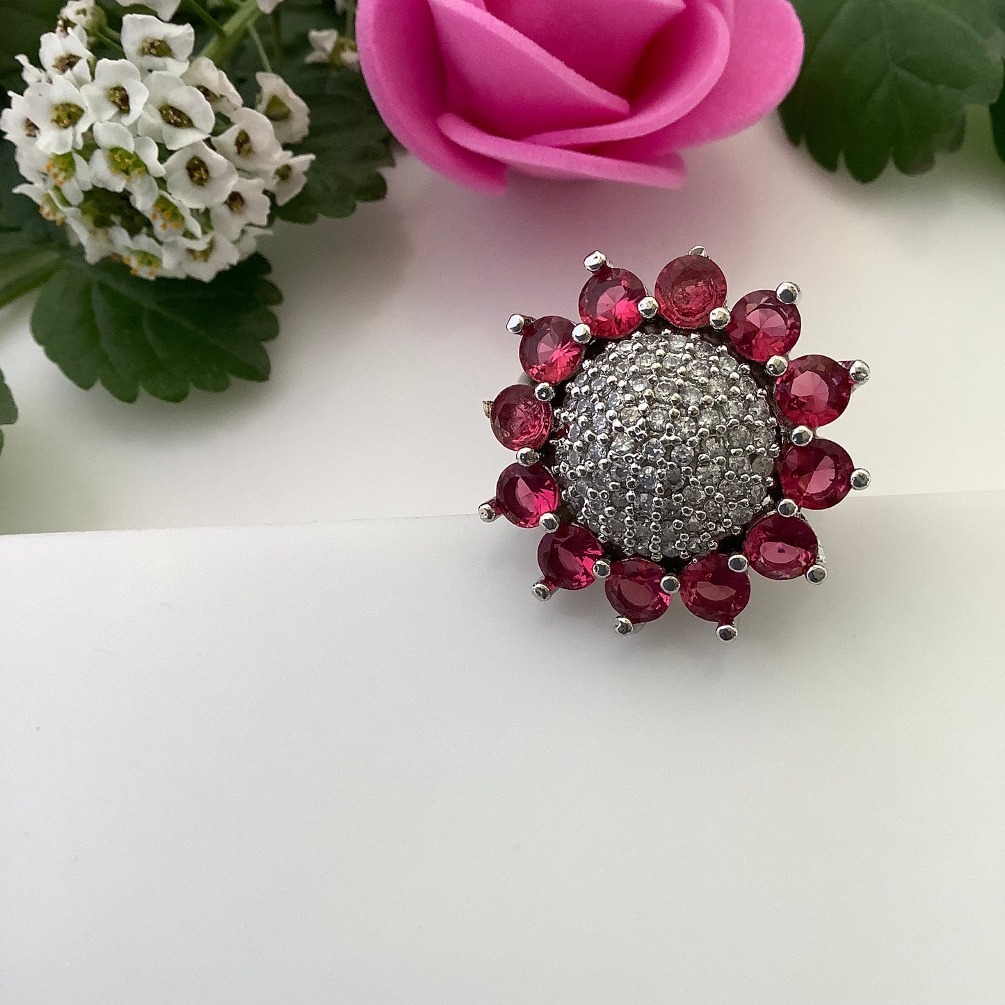 Salvanity - American Diamond Sunflower Finger Ring - Adjustable