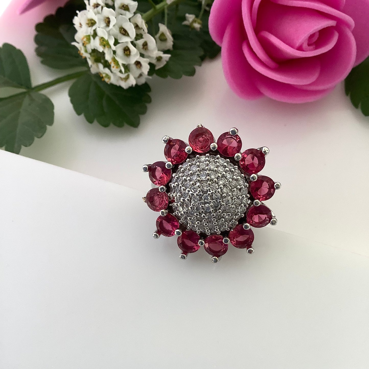 Salvanity - American Diamond Sunflower Finger Ring - Adjustable